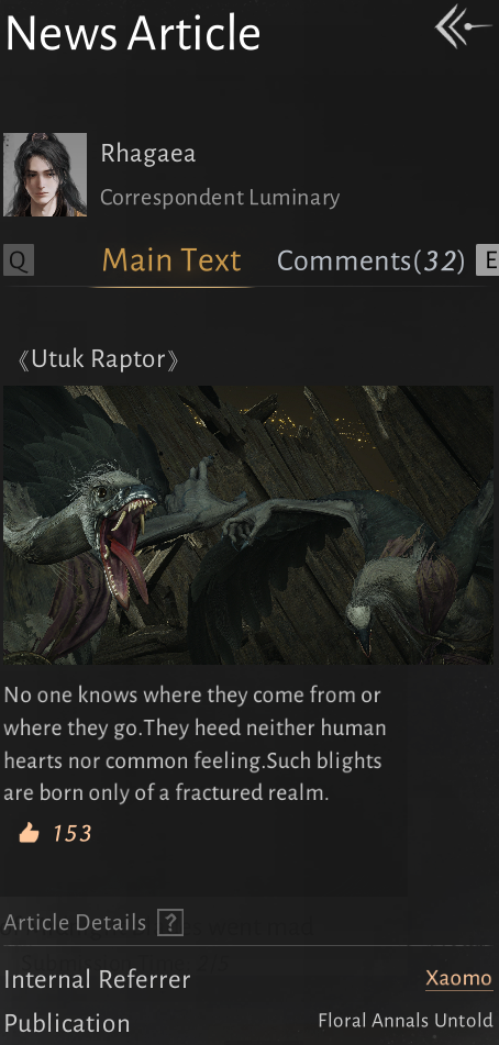 Utuk Raptor lore article